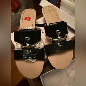 Black leather Two Strap Sandal NIB